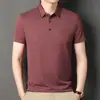 Camiseta Masculina de Seda Gelada de Manga Curta com Gola, Versátil para Negócios, Fresca e Fashion, Camiseta Casual Estampada Masculina