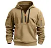 Moletom com capuz masculino outono e inverno transfronteiriço com zíper e múltiplos bolsos, jaqueta casual esportiva masculina pullover, tamanho europeu