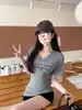 Camiseta Retro para Mujer con Cuello en V, Estampado de Letras, Manga Corta, Estilo Nuevo Verano 2026, Puro Deseo, Ajustada, Top Juvenil