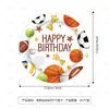 Novas decorações de festa de aniversário com tema de bola, guirlanda de bandeirinhas, pratos de bolo espirais e conjunto de copos de papel
