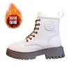 Botas Martin femininas para uso externo, novo modelo outono e inverno 2026, forradas com fleece, quentes e grossas, botas de motociclista estilo britânico, botas curtas justas