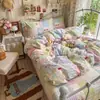 Ins juego de cuatro piezas de cuadros patchwork estilo coreano, gasa abullonada nuevo modelo 2026, sábana, funda de edredón, juego de tres piezas para cama de dormitorio 4
