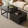 Mesa de Centro Quadrada de Madeira Maciça 2025 Nova Moderna Simples Mesa de Centro Sala de Estar Apartamento Pequeno De Chão Retrátil Combinação de Mesa de Centro