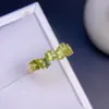 Anel de Peridoto Natural, Inlaid em Prata Esterlina S925, Tamanho da Pedra Principal 4mm, Aberto Ajustável, Moda Feminina