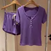 Pijama Morado de Puro Deseo con Mangas Cortas y Shorts para Mujer 2026 Nuevo Estilo de Verano Chica Atrevida Puede Salir a Usar Conjunto de Ropa para el Hogar Ajustado para Mujer