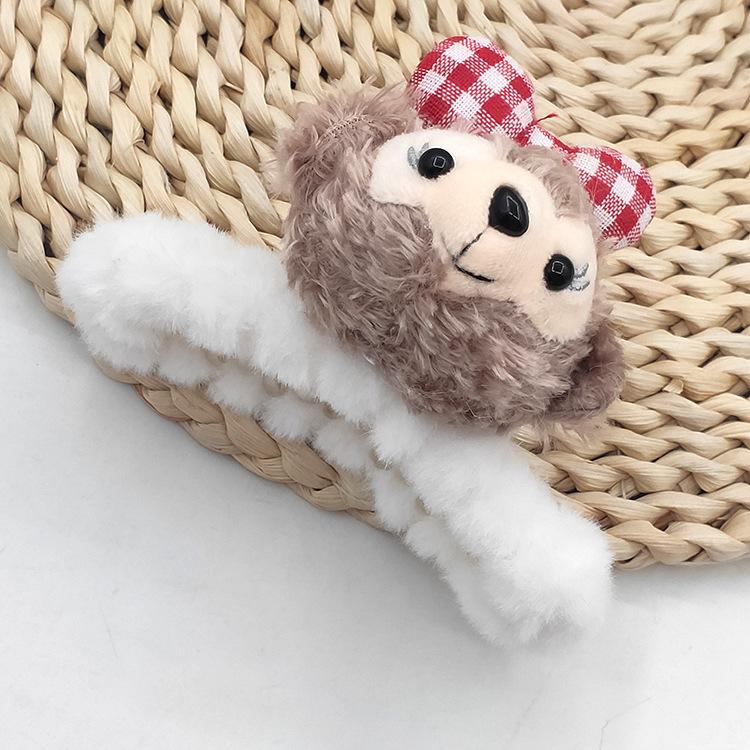 红色蝴蝶结达菲熊毛绒抓夹8