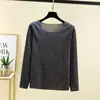 Camiseta Base de Terciopelo para Mujer Otoño e Invierno Interior Cuello Redondo Adelgazante Manga Larga Resistente al Frío Ropa de Otoño talla grande con forro polar Camiseta Térmica Superior