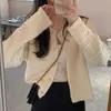 Suéter corto de punto tejido texturizado de cuello redondo estilo Chanel retro chic coreano para otoño e invierno, diseño suelto de manga larga