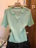 Tiro Real~Camiseta de Punto de Manga Corta con Cuello Polo Estilo de Alta Inteligencia para Mujer, Verano Holgada Relajada con Diseño Hueco