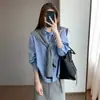 Conjunto de Dos Piezas con Filtro Incorporado, Camisa Azul Rayada Estilo Chal Artístico Gris, Nuevo para Primavera 2026 H041101