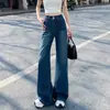 Foto Real de Jeans Anchos de Estilo Americano Vintage para Mujer, Holgados de Cintura Alta, Nuevo Modelo Primavera y Otoño 2025, Pantalones Rectos con Caída hasta el Suelo