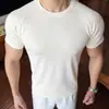 Camiseta Deportiva de Malla Perforada de Secado Rápido, Manga Corta, Alta Elasticidad, Ajustada, Raglán, Transpirable, para Entrenamiento de Fitness