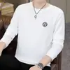 Sudadera jacquard de otoño e invierno para hombre, camiseta de manga larga, cuello redondo, camisa de corte slim moderna, top casual elegante para hombre
