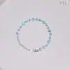 Pulseira de Aço Inoxidável com Zircônia e Pedras Azuis Full Diamond, Joia de Estilo Elegante, Pulseira Banho Galvânico Novo Estilo Chinês de Luxo Leve