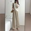 Pantalones anchos de seda de hielo para mujer, de verano, finos, de cintura alta, drapeados, plisados, informales, de algodón y lino.