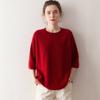 Suéter de Cachemir con Mangas Tres Cuartos, Camiseta Holgada Talla Grande para Mujer, Cuello Redondo, Capa Base, Nuevo Color Sólido Otoño e Invierno, Adelgazante y Moderna