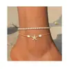 Tobillera con Colgante de Perla y Estrella de Mar Transfronteriza Europea y Americana de Amazon Cadena de Perlas de Moda Estilo Festivo Accesorio Versátil