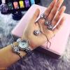 Conjunto de Relógio Feminino Popular para Microempresas, Pulseira com Diamantes, Relógio de Quartzo com Pulseira de Aço, Relógio de Pulso com Mostrador Pequeno, Dropshipping, Estilo Simples