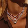 Collar de cuerda trenzada en colores macaron con engaste de múltiples puntas, con piedras cúbicas de zirconia ovaladas y cuadradas, un diseño simple y versátil para el uso diario, perfecto para mujeres jóvenes