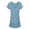 Vestido plisado de manga corta con escote en U profundo para mujer, estilo nuevo, sexy, ajustado, elástico, de verano, estilo Spice Girl.