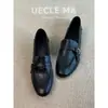 Mocasines retro para mujer modelo 2026 con tacón grueso en piel de vaca, zapatos casuales slip-on elegantes y versátiles