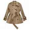 Elegante trench coat curto para mulheres, jaqueta de manga longa de corte reto, estilo outono 2026, terno de negócios sofisticado com gola de blazer