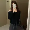 Estilo Coreano Atmósfera Elegante Hombro Asimétrico Inclinado Manga Larga Tejido de Punto Mujer Delgado Hombros Descubiertos Solapa Top Tejido de Lana