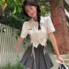 Conjunto de Primavera para Mulheres 2024 Novo Tamanho Grande Roupas Femininas Elegante Versátil Cordão Manga Curta Camisa Saia Conjunto de Duas Peças Tendência