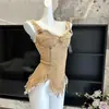 Traje de Dos Piezas Estilo Desolación de Gama Alta, Camisola de Mezclilla Ajustada con Borlas Retro, Falda Voluminosa Flor de Capullo