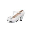 Novos Sapatos de Salto Médio com Bico Redondo, Laço Doce e Fivela T, Coleção Primavera e Outono 2021, Tamanhos Grandes 40-48, Sapatos de Comércio Exterior