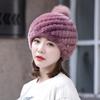 Sombrero de Piel Tejido de Pelo de Conejo Rex Protección para las Orejas Invierno Dulce Lindo Bola de Pelo de Zorro Sombrero de Cabeza de Piña Sombrero para Adulto Mujer