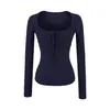 8679-Estilo Puro Deseo Moda Chica Atractiva Camiseta Cuadrada de Manga Larga para Mujer 2025 Nueva Sexy Ajustada Camiseta Base Superior
