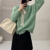 Diseño Estilo Coreano Sentido del Diseño Encaje Lazo Suéter de Encaje para Mujer Moda Otoño e Invierno Versátil Color Sólido Cuello Redondo Suéter Chaqueta