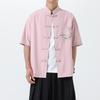 Verão 2024 Novo Traje Tang Chinês Estilo Chinês Masculino Moderno Camisa de Manga Curta plus size Solta Vintage Bordado Hanfu