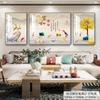 Pintura Decorativa para Sala de Estar Cinco Bendiciones Estilo Chino Nuevo Tríptico de la Fortuna Pintura Colgante para Pared de Fondo de Sofá Mural Atmosférico de Alta Gama
