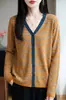 Cárdigan de Punto Fino de Lana para Mujer Cuello en V Manga Larga Otoño Invierno Color Bloque Rayas Holgado Versátil Top Adelgazante