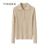 Suéter de punto con cuello de botón de concha a rayas de 12 agujas, con tapeta trenzada, hecho de cachemira pura, corte ajustado y con línea de hombro regular, diseñado para mujeres