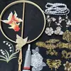 H6Yu Abanico de Seda Hecho a Mano Materiales y Accesorios DIY, Parches de Tela, Pegamento, Marco Decorativo, Decoraciones de Parches de Tela, Parches de Ribete para Bordes, Dorado