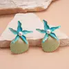 Brincos de Aço com Agulha Estilo Resort à Beira-Mar com Estrela do Mar e Conchas Pintadas com Spray Brincos Elegantes de Alto Padrão Europeus e Americanos de Nicho para Mulheres