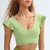 Traje de Yoga con Almohadilla en el Pecho para Mujer, Top Hoja de Loto de Verano Popular en Internet, Manga Corta, Traje Profesional para Entrenamiento Deportivo, Correr, Fitness