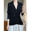 Novo Outono e Inverno Lã Penteada Cardigan Terno Das Mulheres Gola Cor Sólida Double-breasted Jacket Solto Curto Top De Malha