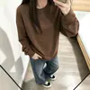 Camiseta Básica Suelta de Manga Larga de Algodón Puro Blanco para Mujer Color Sólido Capa Interior Casual Simple Top Base Otoño