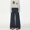 Pantalones de cuadros rectos holgados con botones para hombre, estilo urbano moderno, pantalones casuales versátiles japoneses holgados de pierna ancha