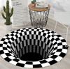 Tapete redondo de visão estéreo preto e branco, sala de estar, mesa de centro, sofá, cobertor, ilusão 3D, armadilha de carpete de vertigem, carpete Whirlpool