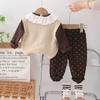 Traje para niña Primavera y Otoño 2025 Nuevo Estilo Occidental para Niños Camisa de Encaje de Encaje Suéter Chaleco Conjunto de Tres Piezas para Bebé