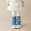 Zapatos Shang Mian Calentadores de Pierna de Algodón para Niños Otoño Invierno Calientes Engrosados Calcetines Afelpados Estilo Coreano Ins Color Sólido Raya Vertical Tejido de Punto Trenzado Ropa Interior Leggings