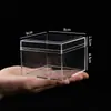 Caja de Plástico Transparente Cubierta ps de Grado Alimenticio Caja para Dulces de Boda Caja de Empaque con Banda de Goma Dura Caja Cuadrada Pequeña de Acrílico