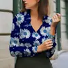 Camisa para Mujer de Comercio Exterior Europeo y Americano Top de Moda Transfronterizo Primavera y Otoño Manga Larga Una Camisa con Estampado Floral Digital 3D