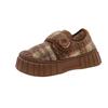 Zapatos de Algodón a Cuadros Retro para Mujer Ropa Exterior de Invierno Felpa Cálida Hogar Interior Antideslizante Bolso de Mujer Tacón Pantuflas de Algodón Venta al por Mayor