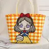Bolsa Tecida Desenho Animado Fofo Xadrez Pequeno Fresco Bolsa Plástica Tecida DIY Cesta de Legumes Bolsa Venda por Atacado em Estoque